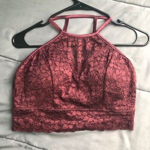 Maroon lace cropped tank top
